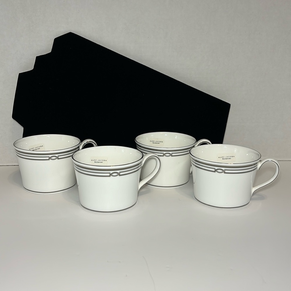 Waterford Marc Jacob’s Rene Teacups Flat Cups Set Of 4 Platinum Bands In Box